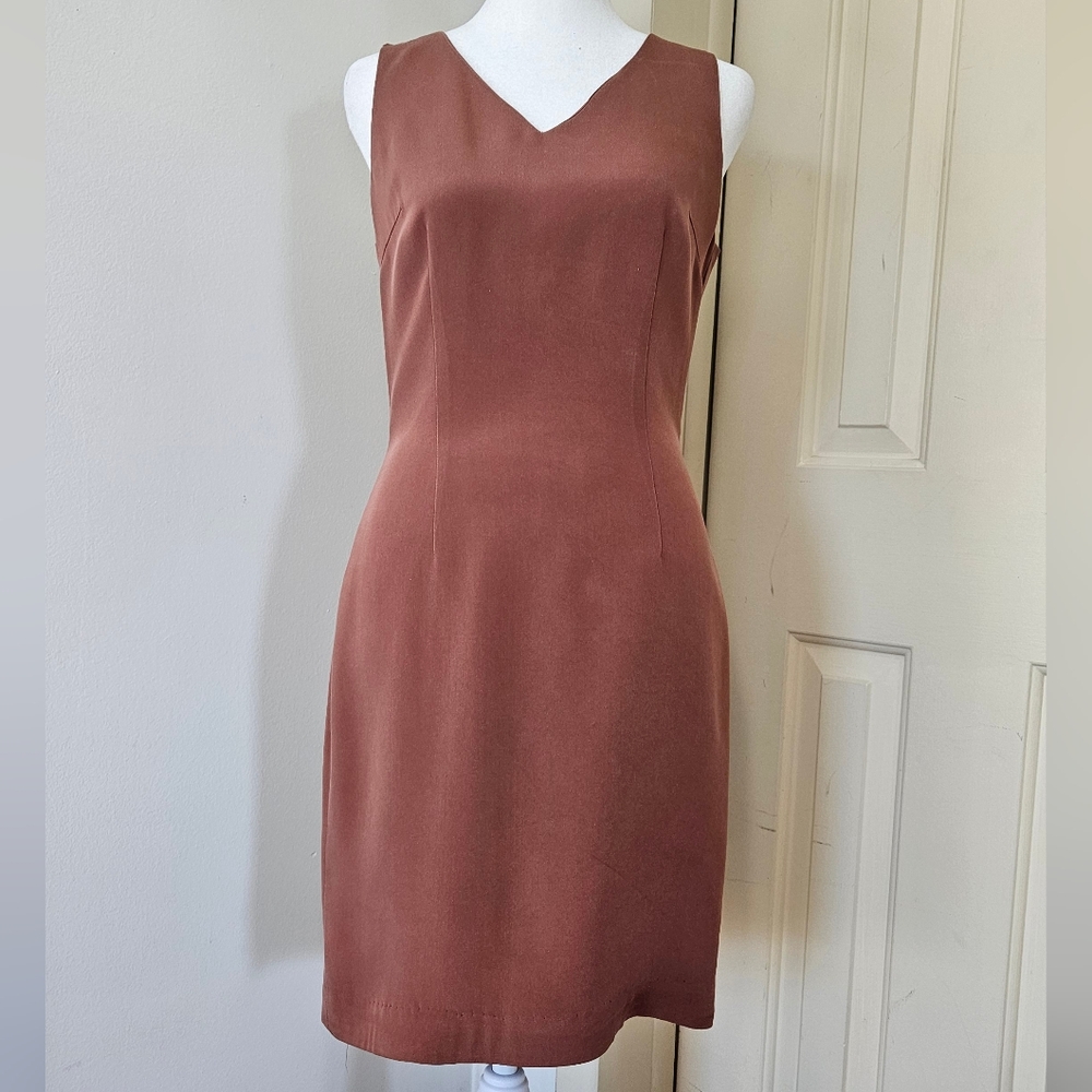 Hugo Buscati 100% Silk Cinnamon/ Mauve Shift Dress Size 4